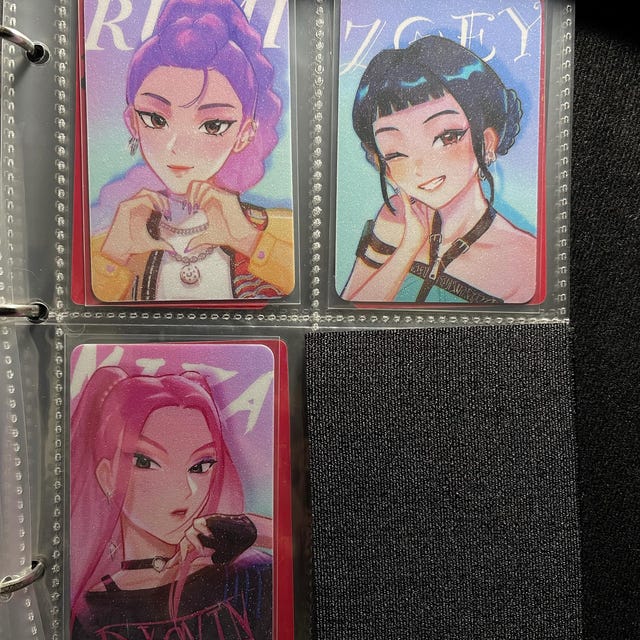 Kpop demon hunters photocards, Rumi, Mira, Zoey, Huntrix, Jinu