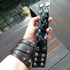 Wide Leather Bracelet With Cross, Leather Wrist Cuff Wide Leather Bracelet With Cross, Leather Wrist Cuff
