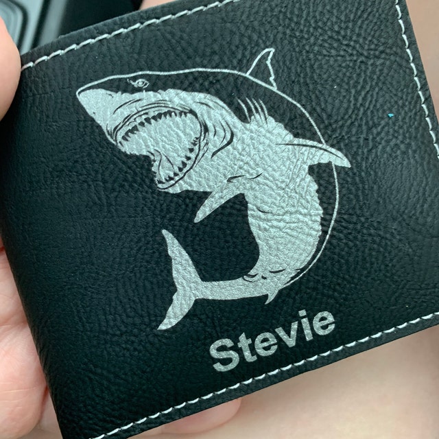 Personalized Faux Leather Bifold Wallet, great White Shark, Custom