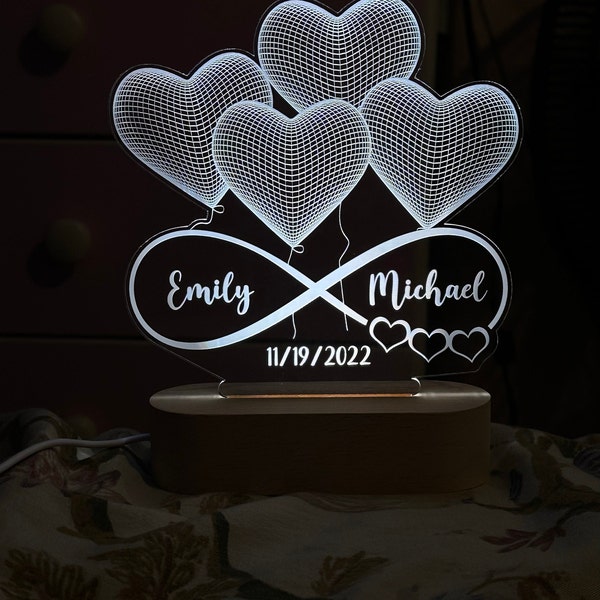 Personalized 3D Illusion LED Lamp | Infinity Heart Valentines Gift ...