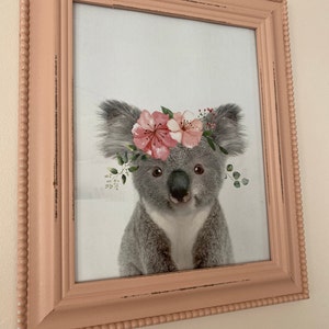 Baby Koala With Flower Crown, Nursery Art Woodland Animal