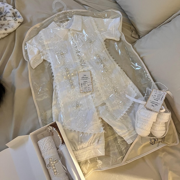 Baby Boy Christening Outfit 9 Pieces Set, White Blessing or Baptism ...