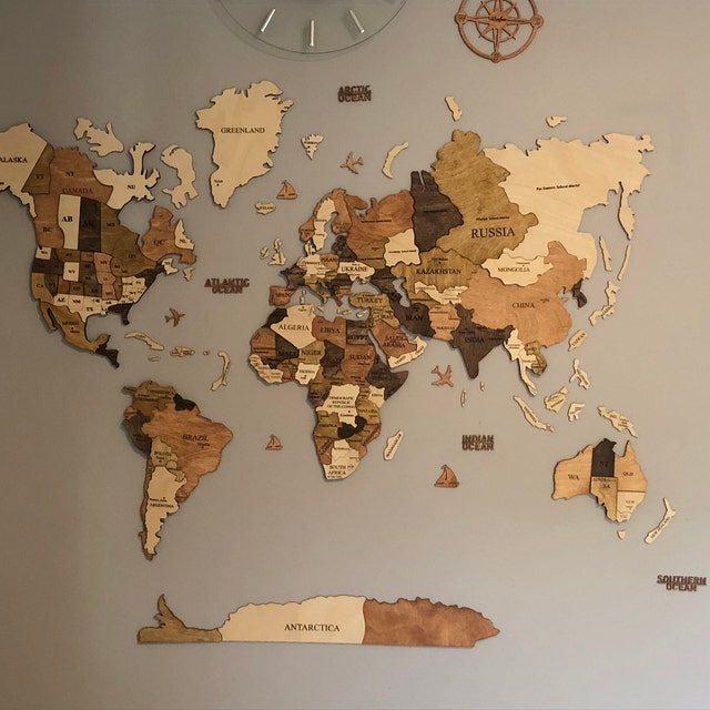 Wooden World Map 3D Wood Wall Art Map by WoodPecStudio on Etsy
