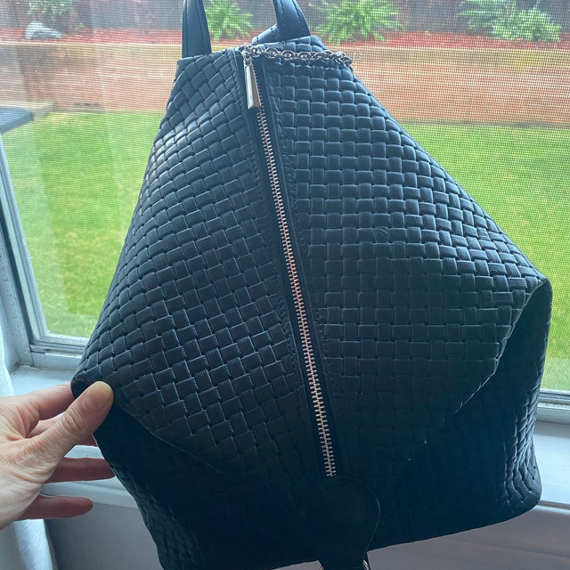 Black Backpack for Women, Braided Genuine Leather Bag