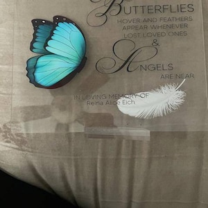 Memorial Gift For Loss Of Loved One - Butterfly Feather Heart Acrylic Sign 4x4 Inch