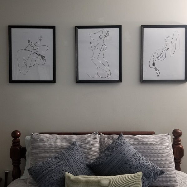 Nude Line Art Set of 3 Prints, Nude Wall Art, One Line Female Wall Art ...