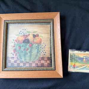 Vintage Framed Fruit Bowl Print: Valerie Evers Wenk Folk Art