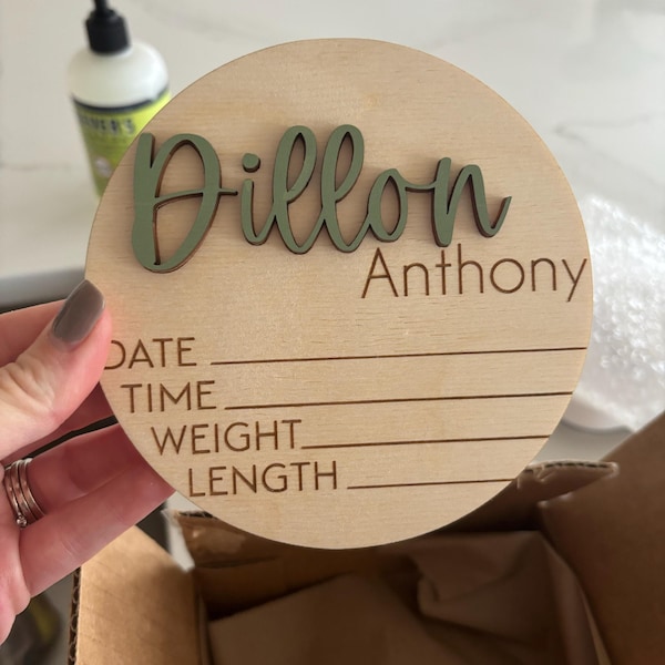 Baby Announcement Sign With Birth Stats | Matching Name Plate | Wood ...