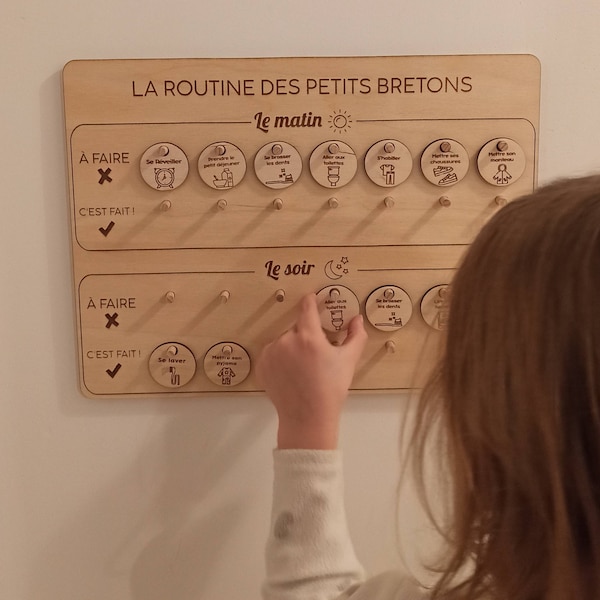 Tableau de motivation routine matin et soir en bois personnalisé ...