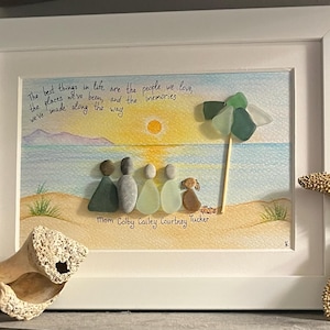 Pebble & Sea Glass Art Houses, Beach Decor, Rainbow, Coastal Decor ...