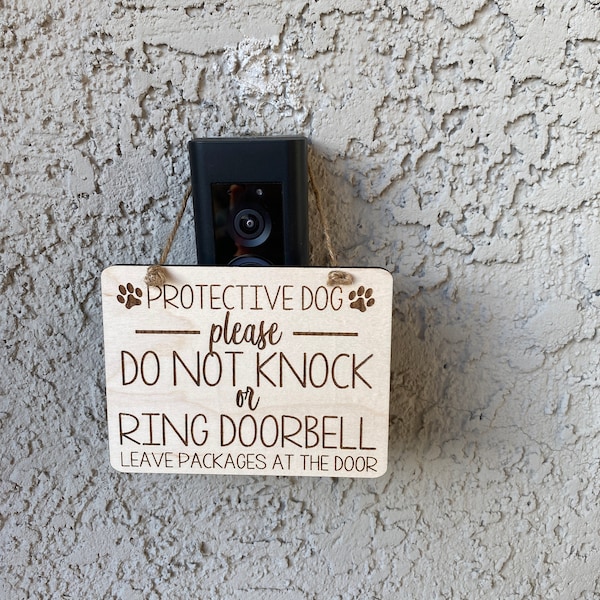 PROTECTIVE DOG Please Do Not Knock or Ring Doorbell Engraved Wooden ...