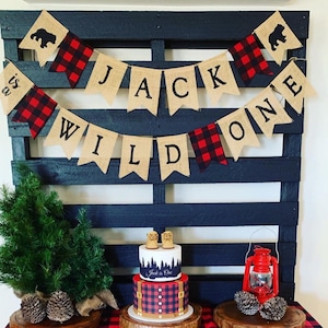 Lumberjack First Birthday Banner. Lumberjack Highchair Banner. Lumberjack One Banner. One Happy Camper. Wild One Lumberjack Party Decor
