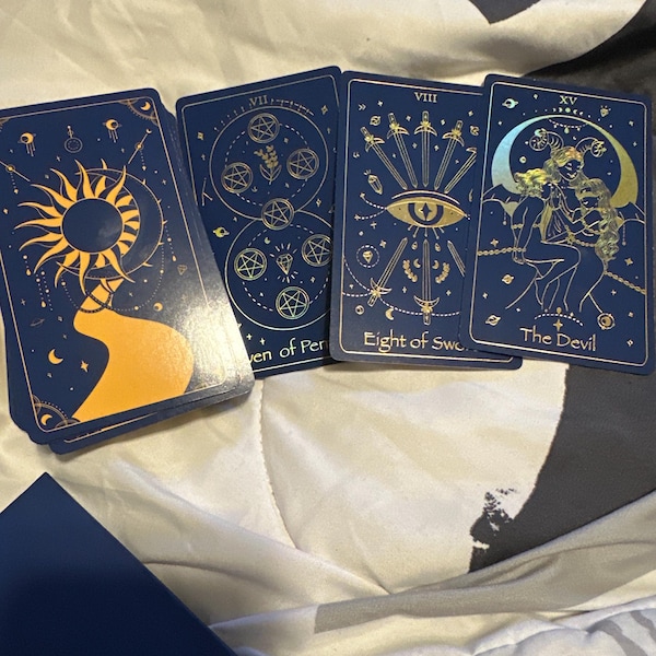 Tarot Deck 78 Cards DARK BLUE Gold FOIL, Tarot Deck With Guidebook ...