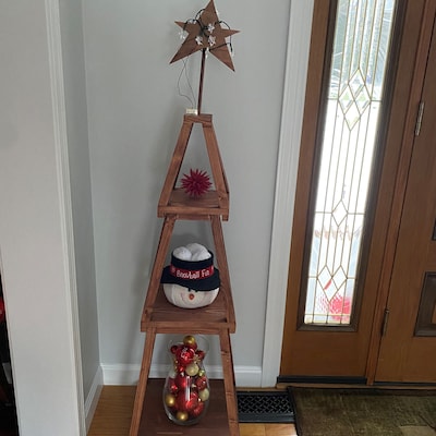 Wood Christmas Tree Shelf Stackable Nesting 3 Tier Display Three Tier ...
