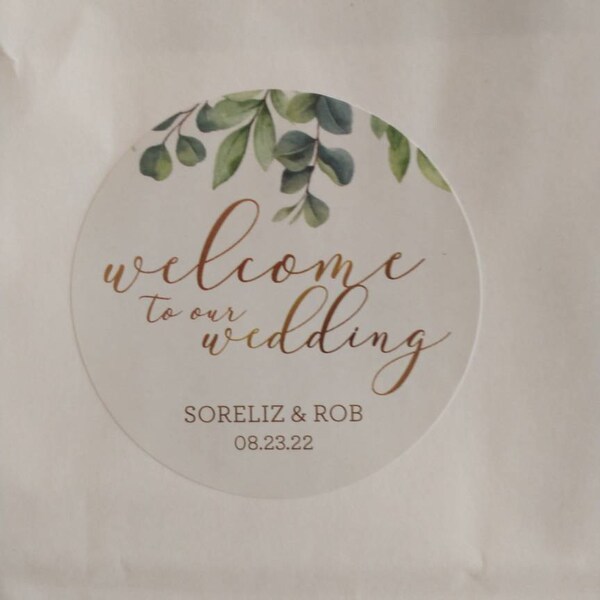 Wedding Welcome Bag Sticker - Eucalyptus Leaves Greenery - Welcome Bag ...