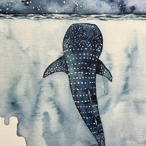 水彩画、ジンベイザメの絵画、クジラの絵画、クジラのプリント、クジラ