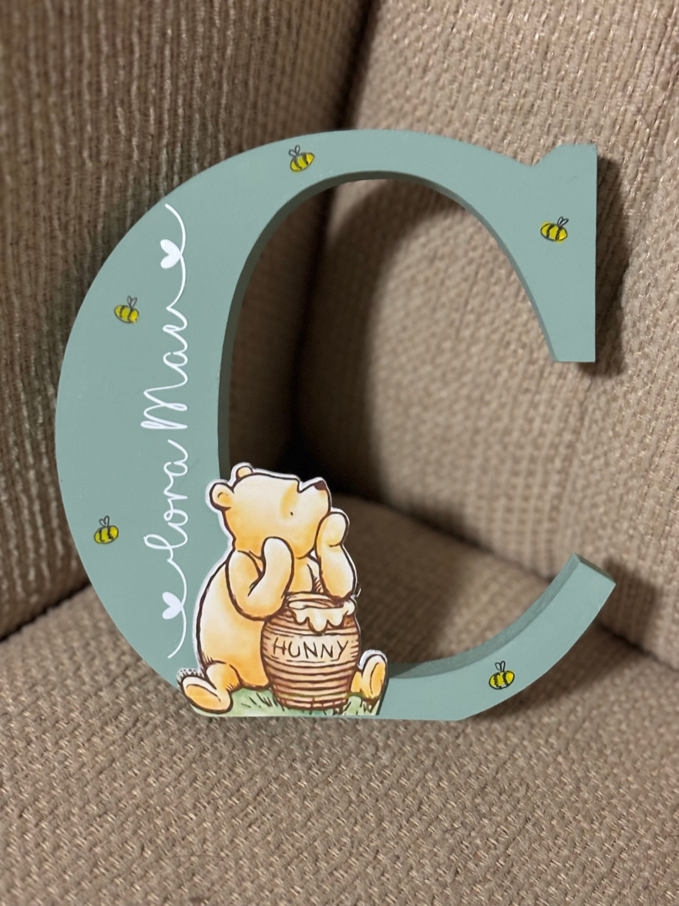 Personalized Wooden Letter, Handmade Wooden Freestanding Winnie the Pooh Letter Name, New Baby Gift Nursery Bedroom Decor Shelfie