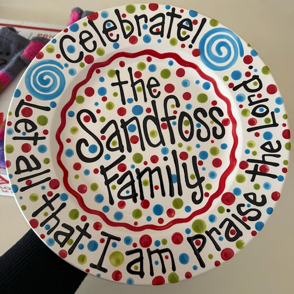 10" Ceramic Personalized Family Celebration Plate With Bible Verse - Etsy