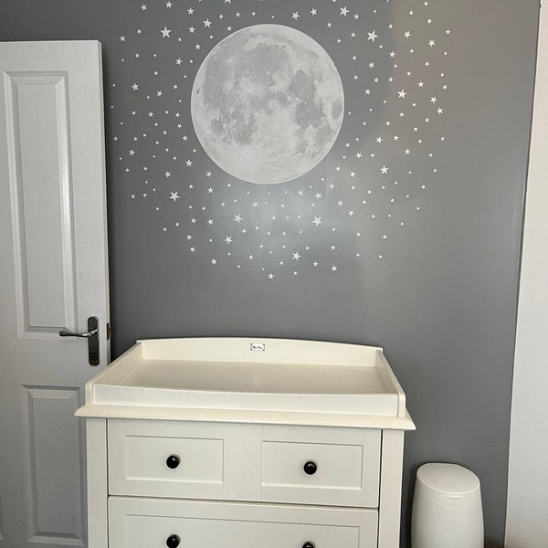 Pale Moon & Stars Fabric Wall Decal for Baby Nursery and Children's ...