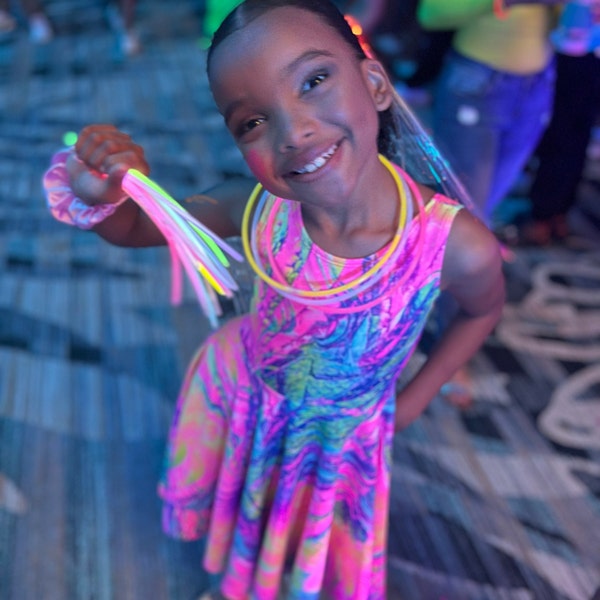 Black Light Reactive Twirly Dress Neon Glow Party Outfit Etsy