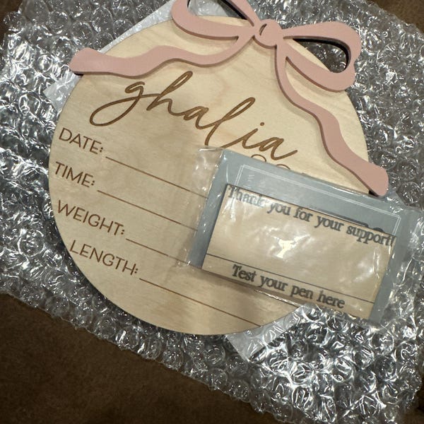 Bow Baby Announcement Sign With Birth Stats | Matching Name Plate ...