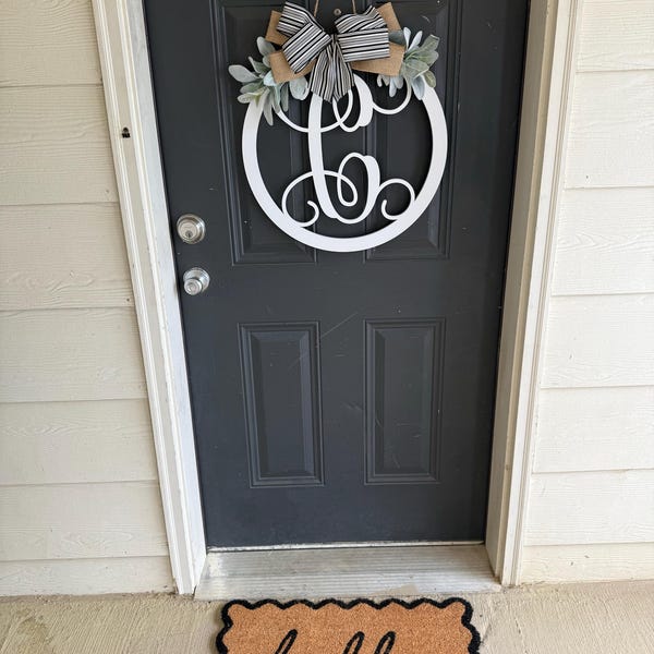 Last Name Door Sign Initial Door Wreath Personalized Front Door Family ...