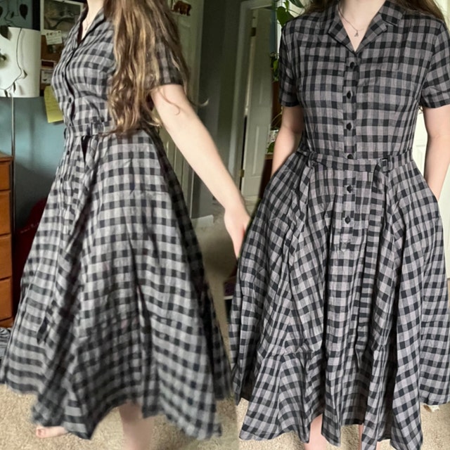 Checked Linen Shirt Dress, Women's Spring Summer Belted
