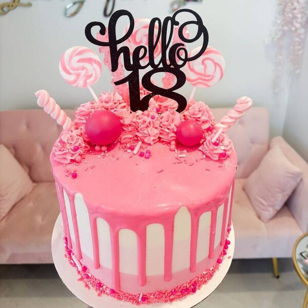 Glitter Hello 18 Birthday Age Cake Topper, 18th Birthday, Eighteen ...