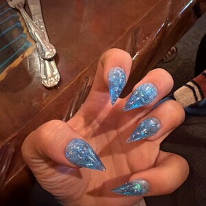 Handmade Azure Blue Dragon Claw Press on Nails, Manicure Set