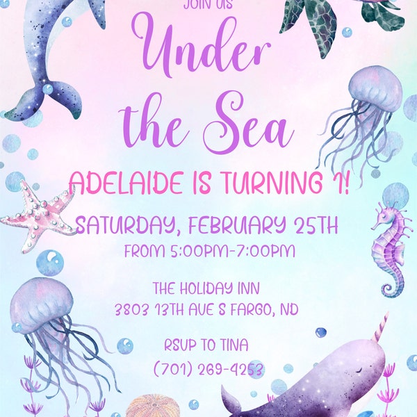 Editable Under the Sea Birthday Invitation Template, Printable Watercolor Under the Sea Invite ...