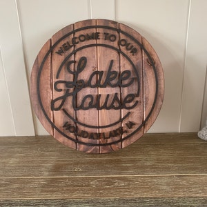 Lake House Welcome Sign – Round Wooden Hanging Decor For Front Door, Porch, Or Cabin Entryway