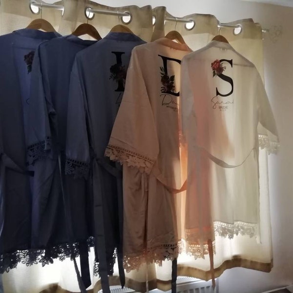 Personalised Bridal Robe, Wedding Dressing Gown, Initial Floral Bridal ...