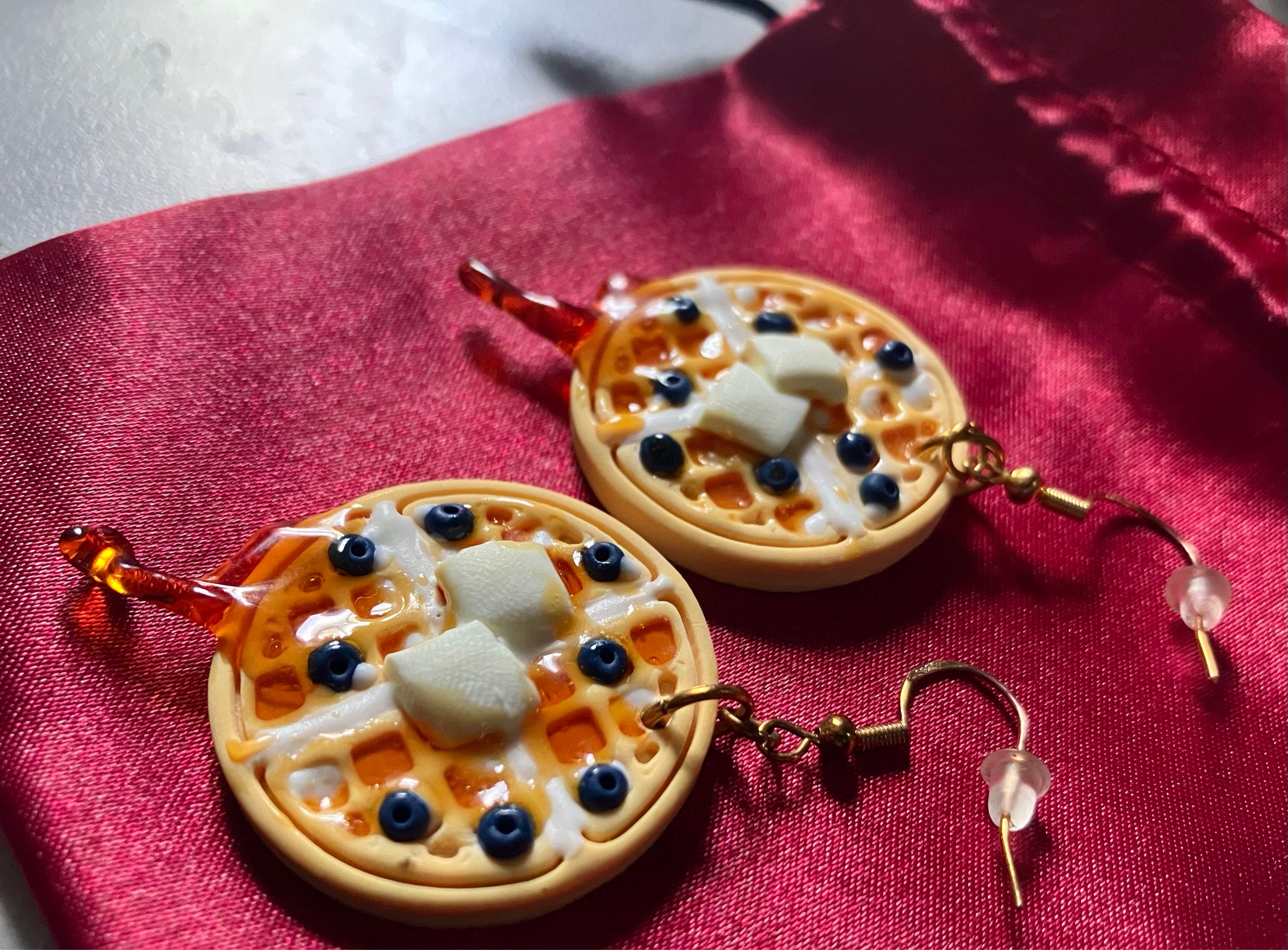 Waffle earrings,  Blueberry waffle earrings, butter waffle earrings