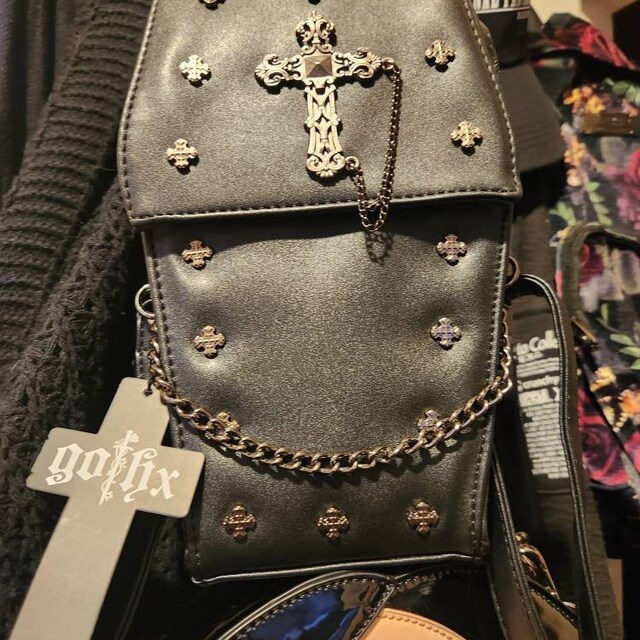 GOTHX Mini Black Vegan Gothic Cross Coffin Chain Bag