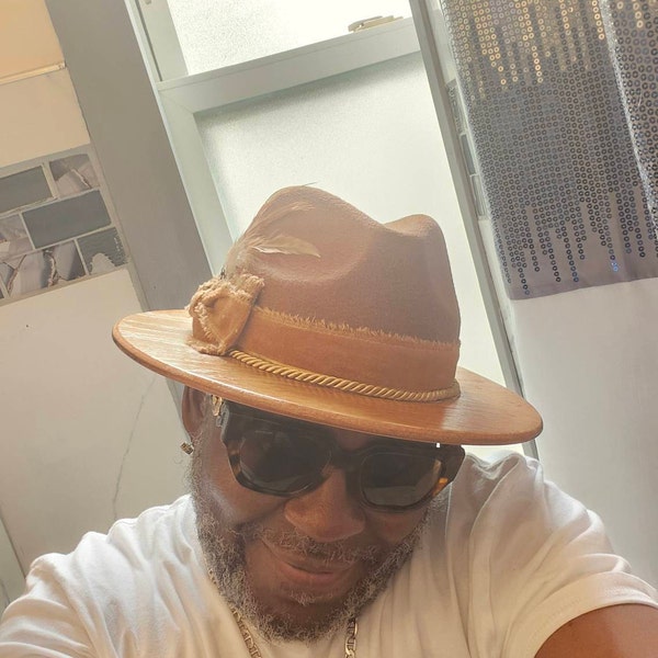 Stylish Wide Wood Brim Fedora, Gift for Men, Gift for Women, Free ...