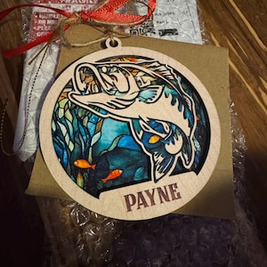 Personalized Fishing Layered Wood Ornament, Custom Fishing Christmas Tree Ornament, Bass Fish Ornament, Xmas Gift for Dad, Husband,Fisherman