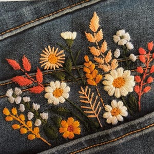ジーンズやシャツのポケット用花柄刺繍、手刺繍の服飾デザイン ジーンズやシャツのポケット用花柄刺繍、手刺繍の服飾デザイン