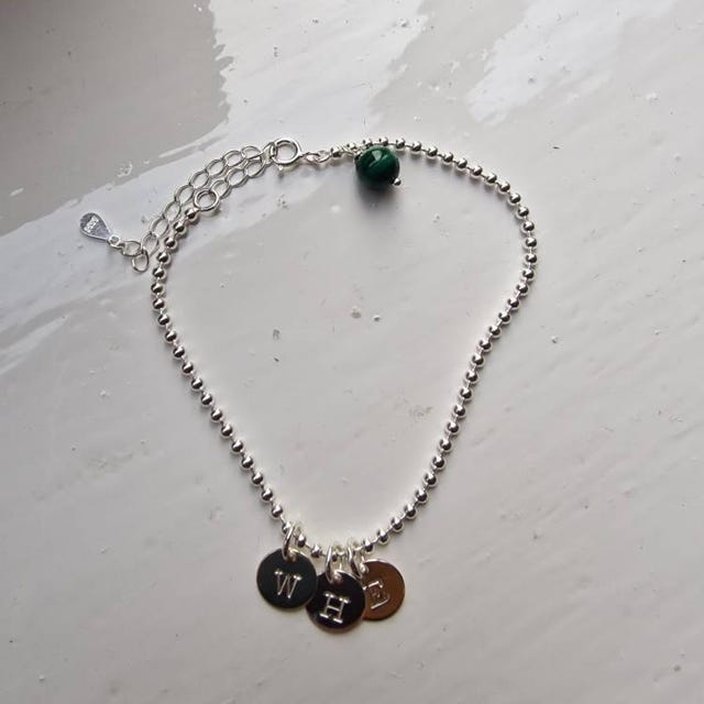 Sterling Silver Alphabet Initial Letter Bracelet, S925 Bead