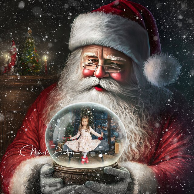 Santa Snow Globe Digital Background, Christmas Background