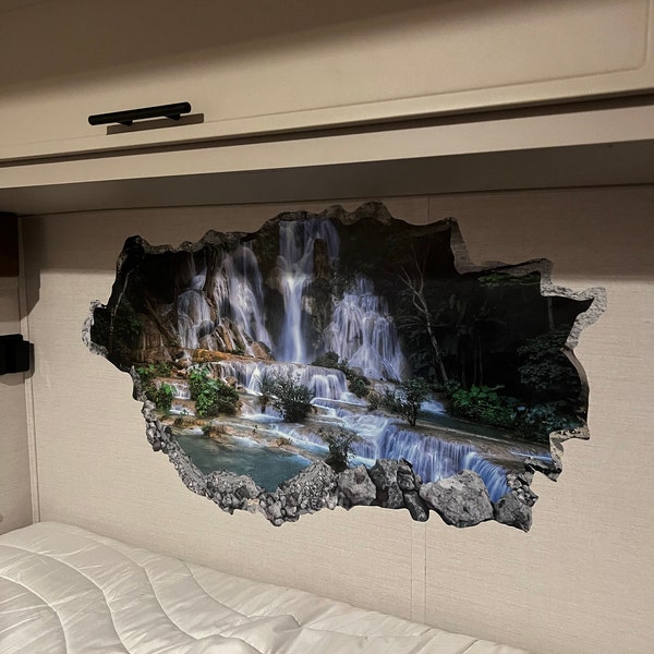 Waterfall Wall Decal - Landscape 3D Smashed Wall Art Sticker Kids Decor ...