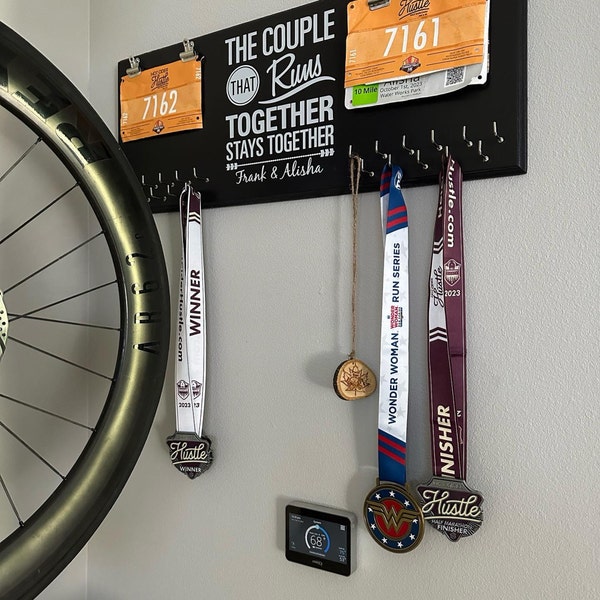The COUPLE That Runs Together & Double Race Bib DISPLAY Medal HOLDER ...