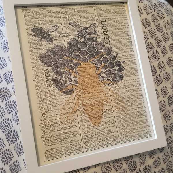 Vintage Bee Hive, Queen Bee, Honey Bee Wall Print, Honey Bee, Mixed ...