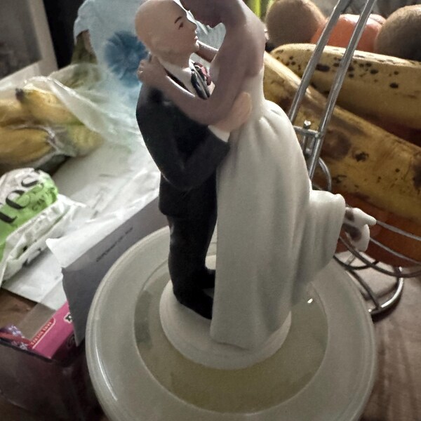 Interlocking Bride and Groom Wedding Cake Topper - Light Skin Tone Bald ...