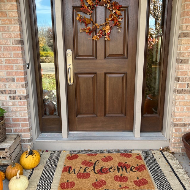 DECOREALM Half Round Door Mat, 17X30 Farmhouse Check Welcome Mat, Fall  Doormat Outdoor, Cute Welcome Mats For Front Door, Outside Porch Or