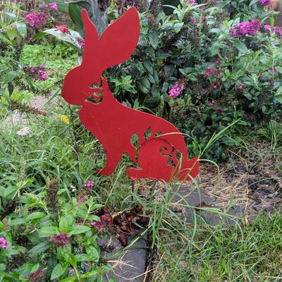 Metal Art Garden Rabbit Stake Decoration , Bunnie, Gift,garden Art ...