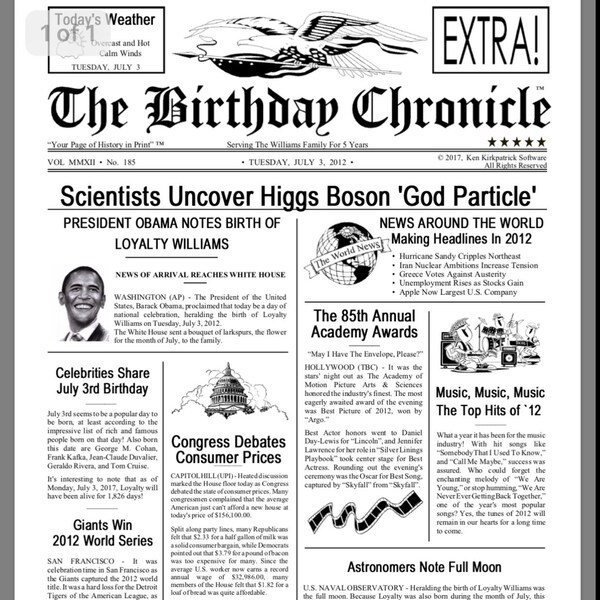 What Happened on the Day You Were Born? - Etsy