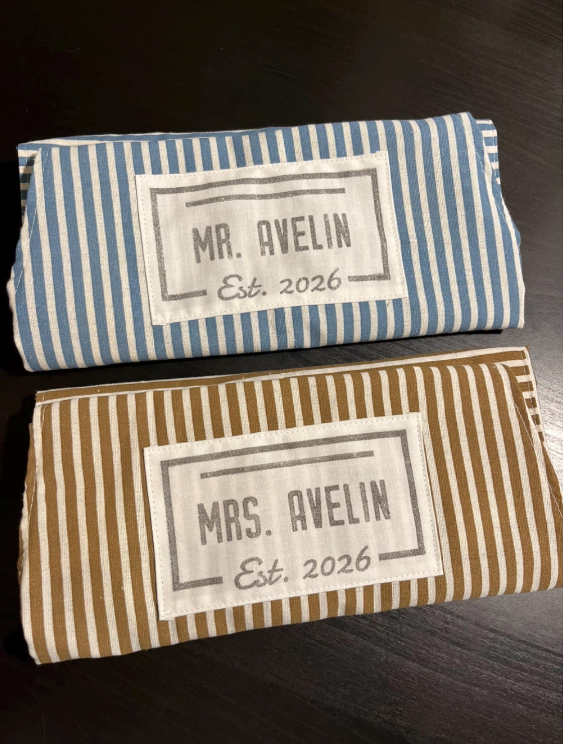 Personalised Mr and Mrs Aprons Handprinted with Names  and Wedding Date | A Perfect Couples Anniversary Gift or a New Home.