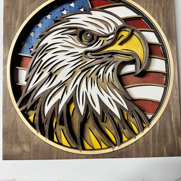 Layered Eagle SVG With American Flag, Laser Cut File Multi-layer Eagle ...