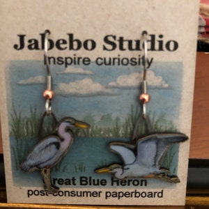 Jabebo Great Blue Heron Earrings – Surgical Steel Dangle Drop