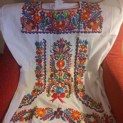 Mexican White Colorful Embroidered Dress. Size S 3X. - Etsy